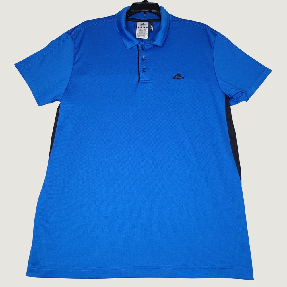 Adidas Mens Climalite Polo Shirt Blue Black Short Sleeve Size L